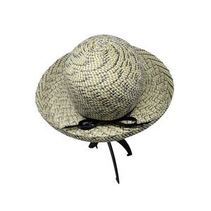 Vtg 60s Terry B. Womens Woven Straw Sun Hat Yellow Checkered‎ Black Bow Retro